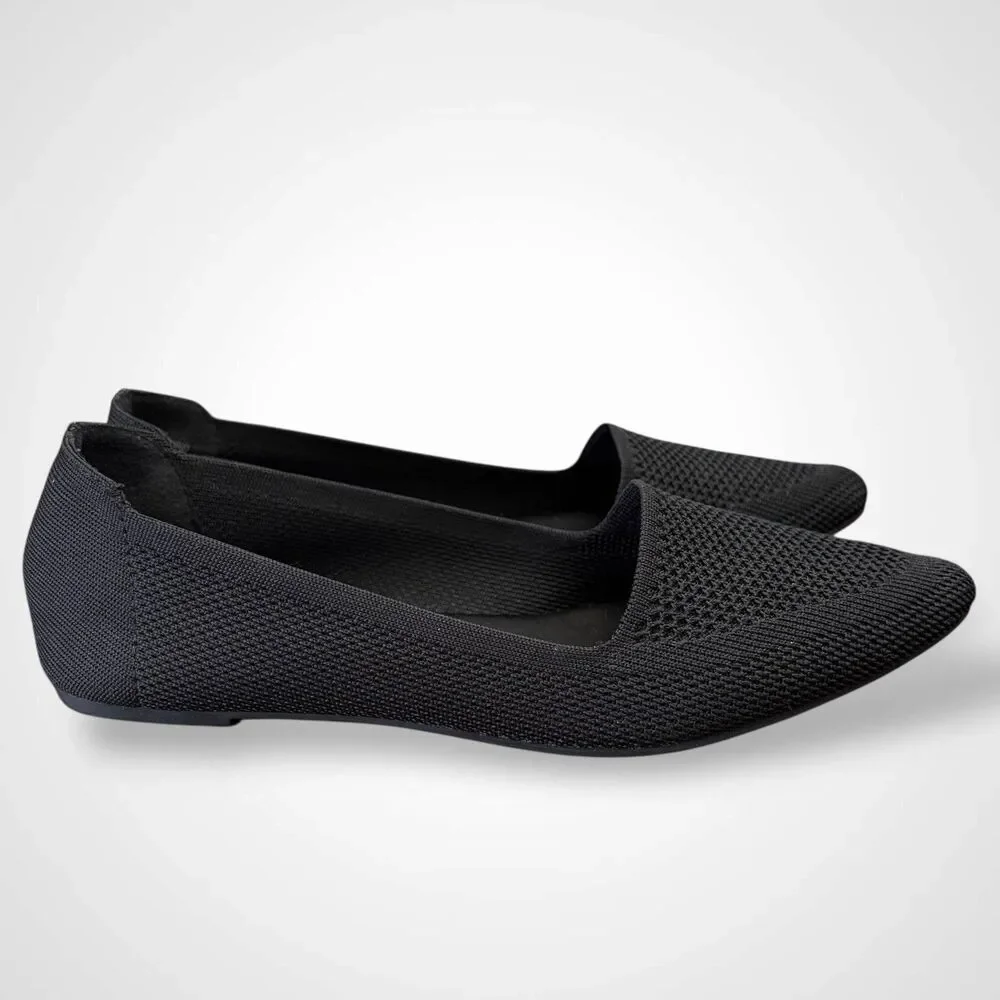 MIA Women Knit Stretchy Pointy Flats Shoes Size 6.5 M Black Comfort Academia